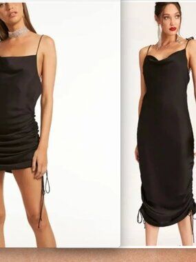 LIONESS x REVOLVE Black String Along Luxe Satin Slip Mini Midi Convertible Dress